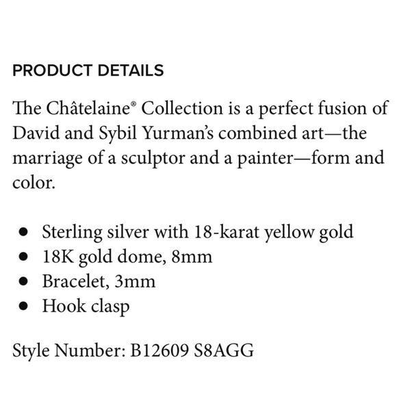 DAVID YURMAN silver CABLE BRACELET with gold dome Chatelaine like new - Picture 2 of 4